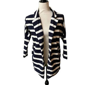Yerse Striped Knit Blazer Navy White Cotton Casual Jacket Size Medium
